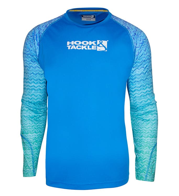 UV|UPF Sun Protection T-Shirt - Men's Gradient Waves L/S UV Fishing Sh Hook & Tackle